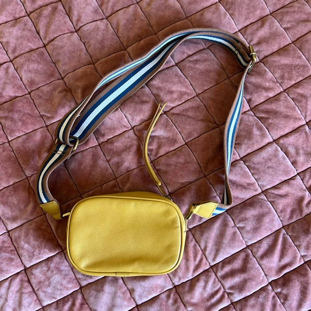 Fossil Mustard Crossbody Bag with Multicolor Strap